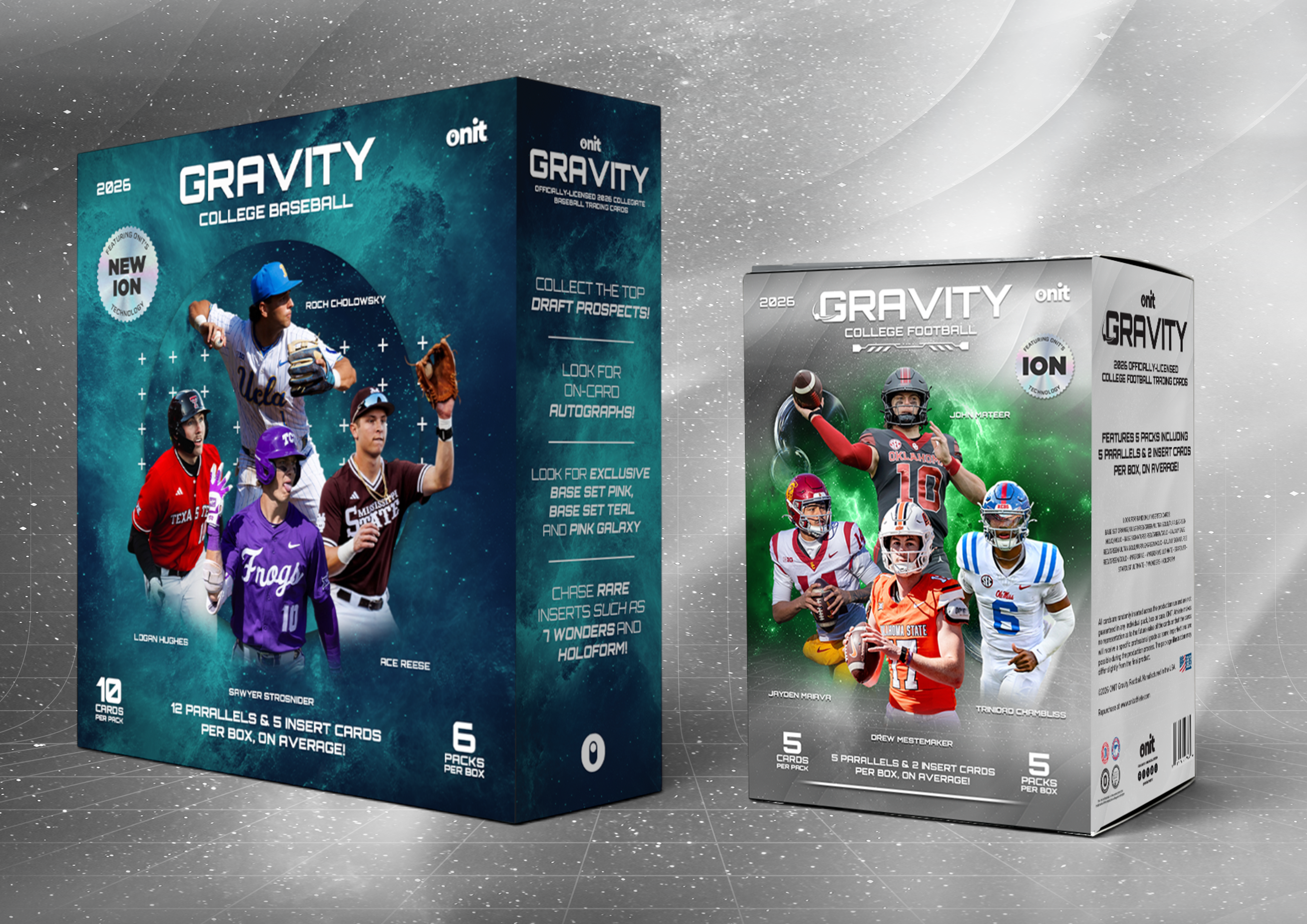 ONIT Gravity college baseball and football product boxes